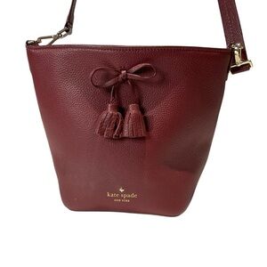 Kate Spade Burgundy Leather Crossbody Bucket Bag